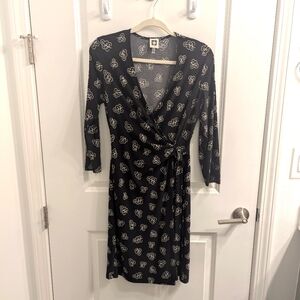 ⭐⭐READ!⭐NWOT,Anne Klein Deep V Neck Black Floral Wrap Dress Women’s